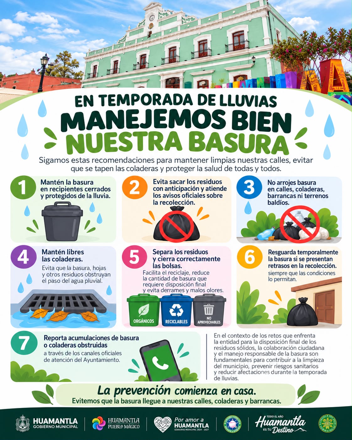 HUAMANTLA EMITE RECOMENDACIONES PARA EL MANEJO DE RESIDUOS DURANTE LA TEMPORADA DE LLUVIAS