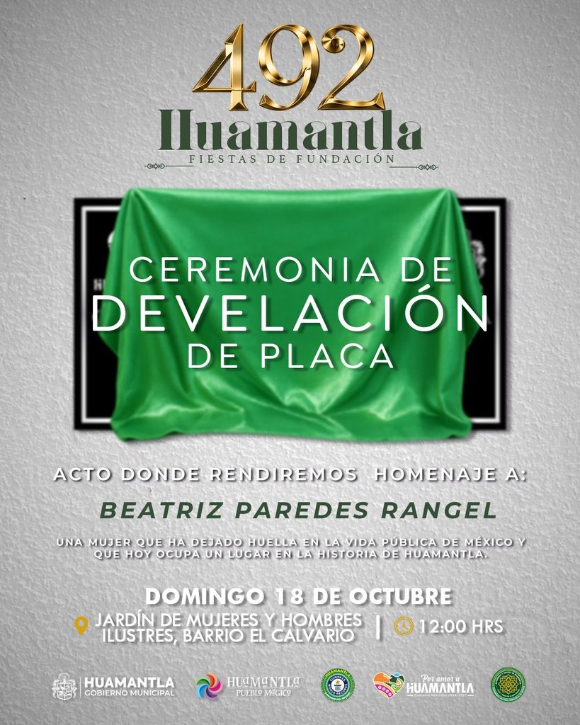 HUAMANTLA HONRARÁ LA TRAYECTORIA DE BEATRIZ PAREDES RANGEL CON DEVELACIÓN DE PLACA CONMEMORATIVA