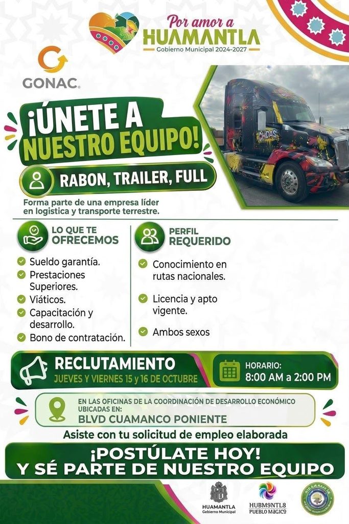 GOBIERNO MUNICIPAL DE HUAMANTLA INVITA A PARTICIPAR EN JORNADA DE RECLUTAMIENTO DE GONAC