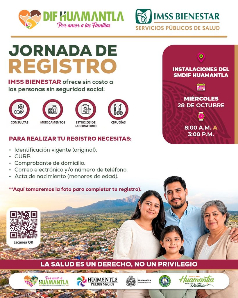 SMDIF HUAMANTLA INVITA A JORNADA GRATUITA DE REGISTRO AL IMSS BIENESTAR